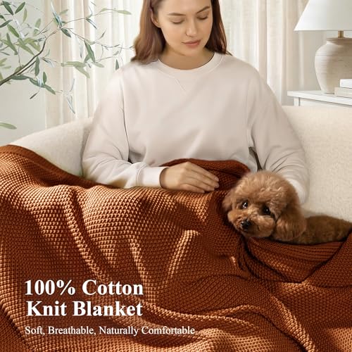 blunique 100% Cotton Cable Knit Throw Blanket, Large Lightweight Soft Knit Blanket for Sofa Couch Bed, Breathable All-Season Throw, Cozy Decorative Blanket, 60 x 80 Inch,Burnt Orange by blunique - Used condition - Image 3