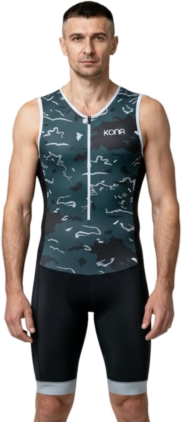KONA Mens Assault Triathlon Race Suit - Sleeveless Skinsuit Padded Cycling Tri Suit for Swim Bike Run