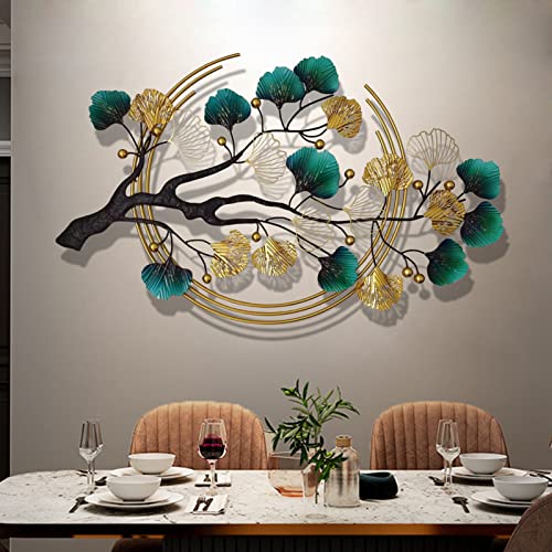 Créatives Moderne 3D Arbre de Ginkgo Décoration Murale en Métal, Sculpture Art Murale Feuilles de Ginkgo en Métal à la Main, Décor Ornement d'Intérieur, 134x83cm Cover