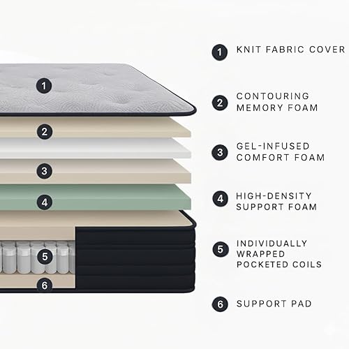 Miniatura 2 de Colchón híbrido tamaño matrimonial de 13 pulgadas con funda de enfriamiento de cambio de fase y espuma viscoelástica de felpa, cama suave con