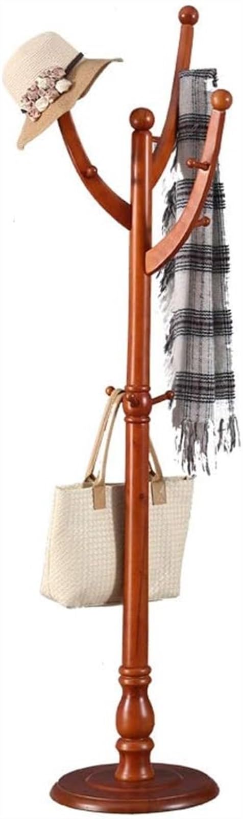 KIJyfgTR Coat Rack Solid Wood Coat Rack Clothes Tree Hat Hanger Hat Rack Coat Racks Stand For Coats Hats Scarves Clothes Bags(Braun)