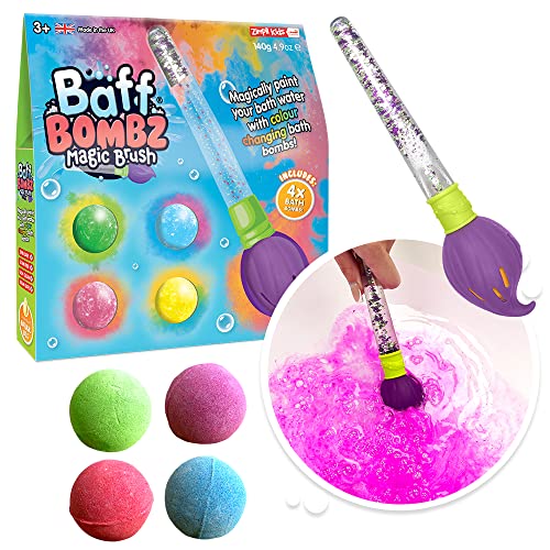 Baff Bombz Brosse Magique de Zimpli Kids, 4 x Bombes de Bain, peignez magiquement l'eau de Votre Bain, Jouet de Bain créatif pour Les Enfants, Cadeaux d'anniversaire pour Les garçons et Les Filles