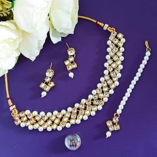 Efulgenz Indian Crystal Faux Kundan Choker Wedding Necklace Earrings Set by Efulgenz - Used condition - Image 2