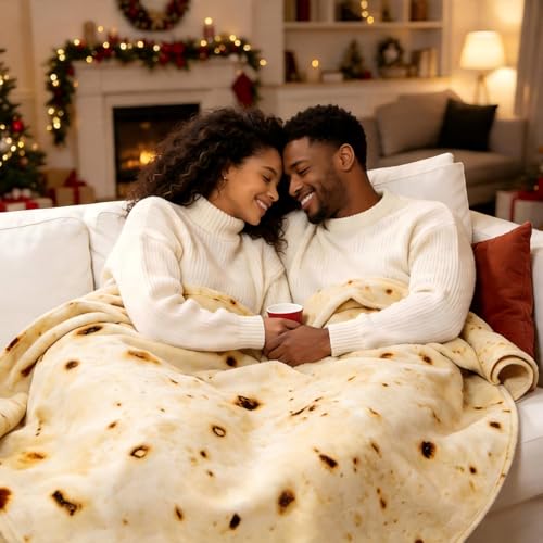 Image of Bnuitland Burritos Tortilla Blanket, 300 GSM Double Sided Giant Funny Gift Throw, Realistic Novelty Super Soft Sofa Yellow Taco Food Blanket for Kids /Pets and Adults
