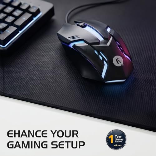 Image of FRONTECH Wired USB Gaming Mouse | 1200 DPI | Rainbow RGB Lighting | 3 Function Buttons, Textured Grip | Ergonomic Design (MS-0111)