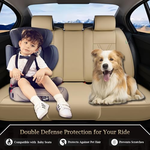 Image of FLORICH Rear Seat Covers Leather Car Seat Covers Waterproof Back Seat Cover Automotive Seat Covers Universal Seat Cushion Protector for Most Cars Trucks SUV-Beige