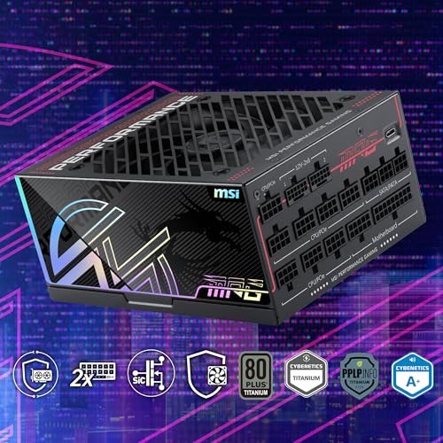 Image of MSI MPG Ai1600TS PCIE5, Fully Modular Gaming 1600W Power Supply, 80+ Titanium, Dual 12V-2x6 Cables, GPU Safeguard+, SiC MOSFETs, Fan Safeguard, ATX 3.1 & PCIe 5.1 Ready, 12 Year Warranty