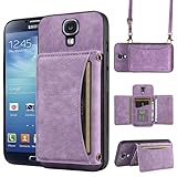 Phone Case For Samsung Galaxy S4 Wallet Cover with Crossbody Shoulder Strap and Leather Credit Card Holder Pocket Slim Stand Cell Accessories Mobile Flip Purse S 4 4S GS4 I9500 Women Girls Purple