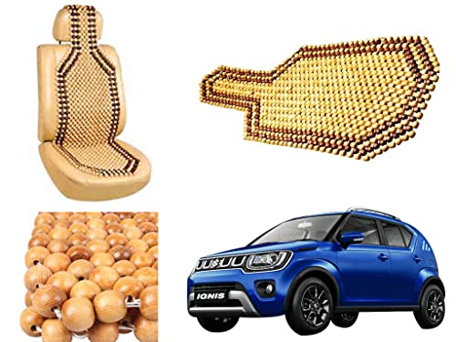 Image of Car Bead Seat Wooden Beads Cushion Cover Pad for Maruti Suzuki Ignis 2020, Acupressure Sitting Seat Cover | Cream Color - Pack of 1