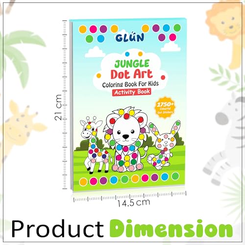 Image of GLUN Jungle Dot Art Sticker Activity Book for Kids Ages 3-6 Years Learning Workbook with 1750+ Colorful Stickers | Wild Animals, Letter Recognition, Fine Motor Skills & Preschool Learning | 34 Pages
