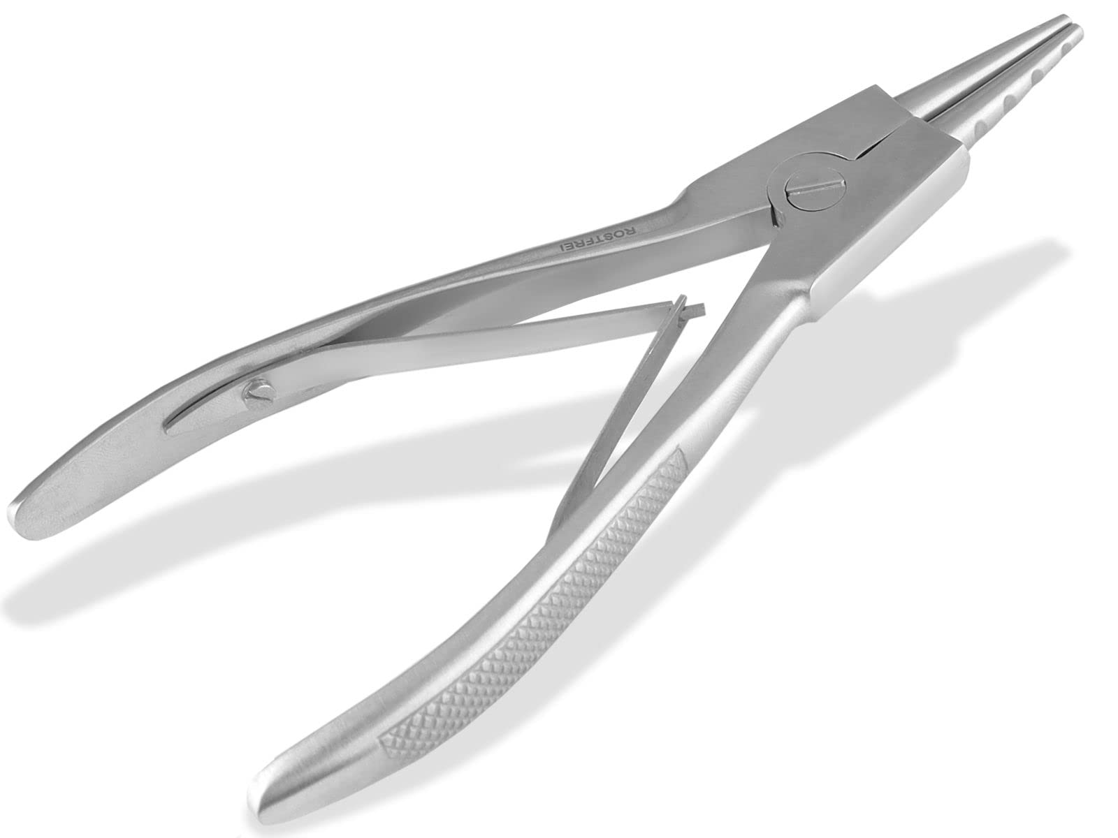 InstrumenteNrw Ringöffnungszange für Piercing Klemmringe als Piercingzange mit 4 Kerben Ringöffner Zange mit Doppelfederung aus Edelstahl 16 cm