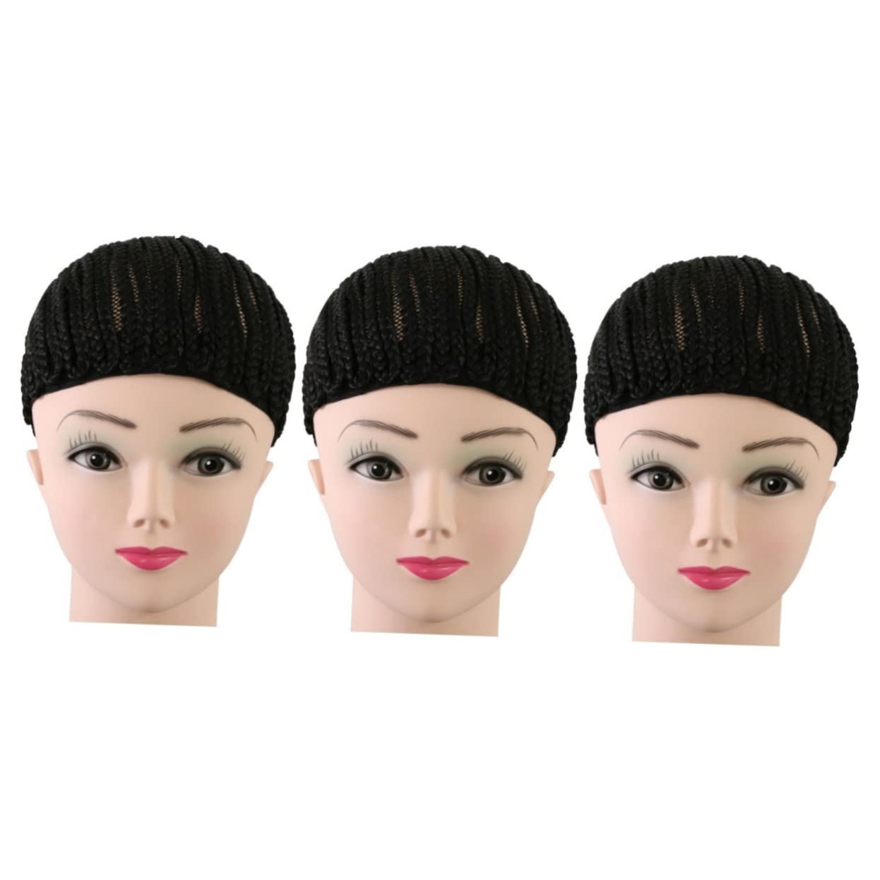 3piezas Gorro De Peluca De Trenzas Negras Para Ganchillo Tapa De Elástica Para Hacer Pelucas De Trenzado s