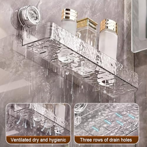 Étagère de douche à ventouse gris et transparent panier mural amovible - 7