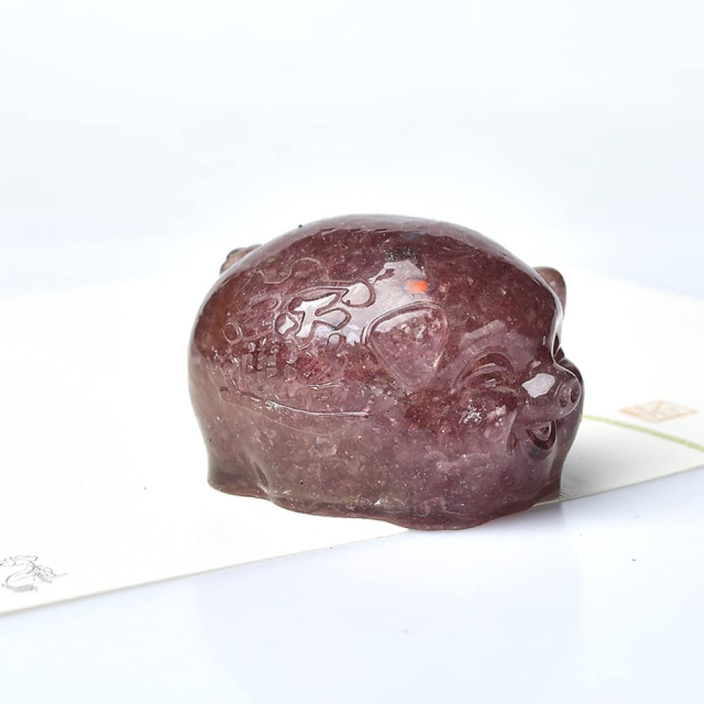 Cochon en cristal de quartz fraise et résine pour décoration de maison