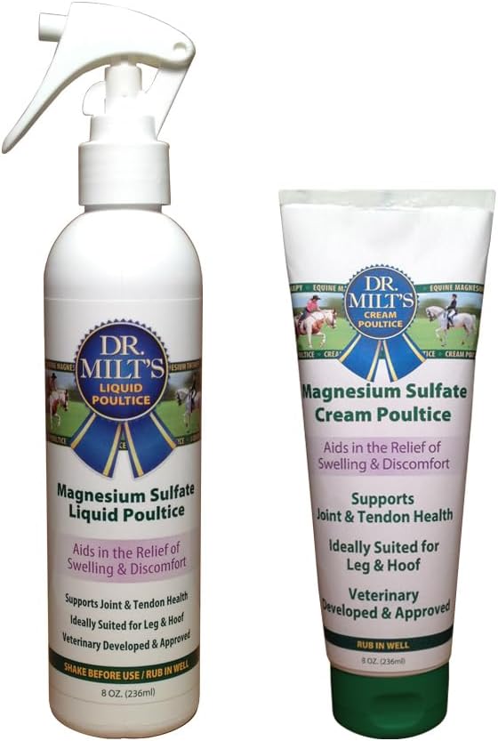 Dr. Milt's Horse Topical Epsom Salt Pain Relief Ointment Veriety Packs - Cream, Gel, Spray. Liniment and Poultice, Hip and Joint Care for The Horse and Rider.