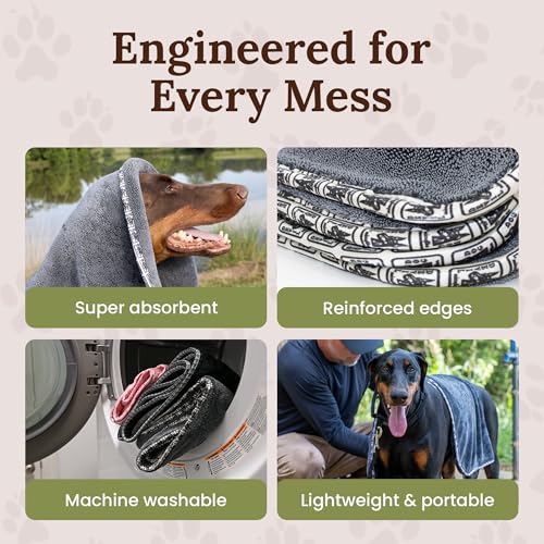 Image of Premium Twisted Loop Drying Towels for Drying Dogs Small 16 inch x 24 inch Super Absorbent Microfiber Dog Bath Towel - Quick Dry, Soft - 1200 GSM Gray for Pets, Beach, Camping & Travel