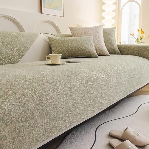 Housses de canapé en chenille 3 places à texture velours doux vert