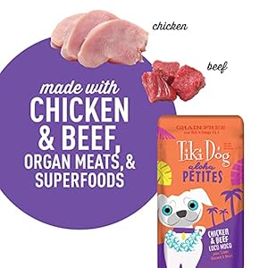 Tiki Canine Petites Grain Free, Hen & Beef, Nutrient Dense Meat, Meal Topper for Small Canine and All Life Levels, 3.5 ouncesPouch, Pack of 12