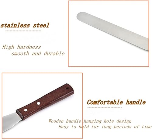 Miniatura 4 de Paquete de 2 espátulas de acero inoxidable de 6 pulgadas, espátula para decoración de pasteles con mango de madera para untar queso, queso