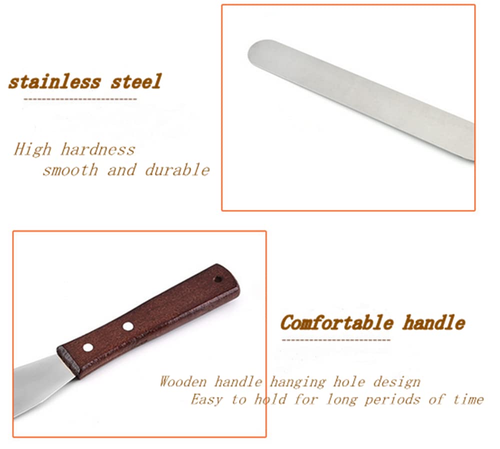 Paquete de 2 espátulas de acero inoxidable de 6 pulgadas, espátula para decoración de pasteles con mango de madera para untar queso, queso 4