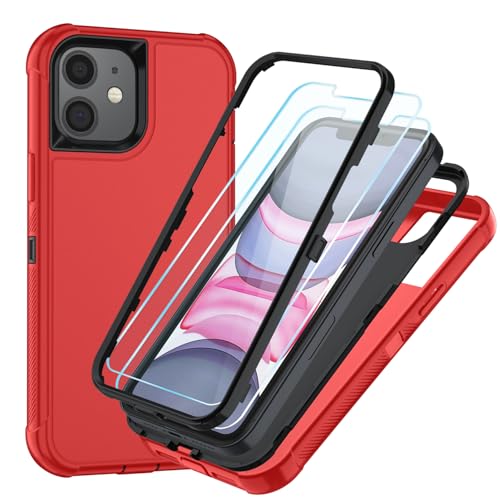 Image of SunStory Compatible with iPhone 11 Case with HD Screen Protector, 3-Layer Heavy Duty Full-Body Cover,3 in 1 Hybrid Protective Case for iPhone 11 6.1 inch,Red