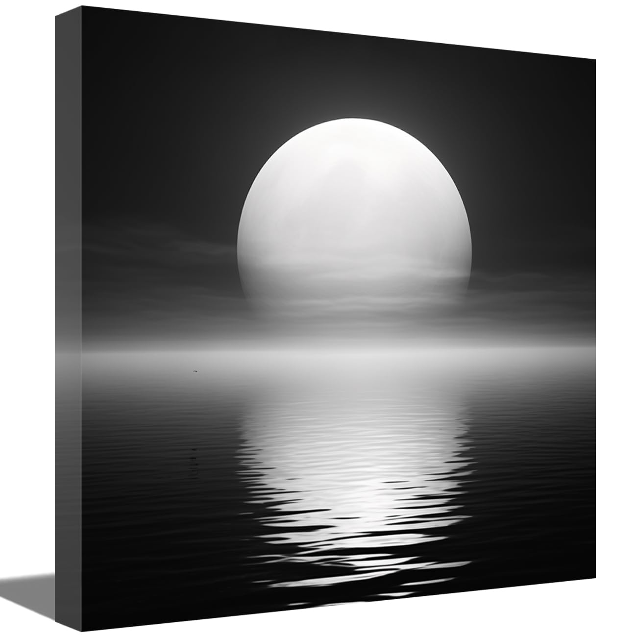Tableau sur toile lune Moon-D grand format paysage noir et blanc chic