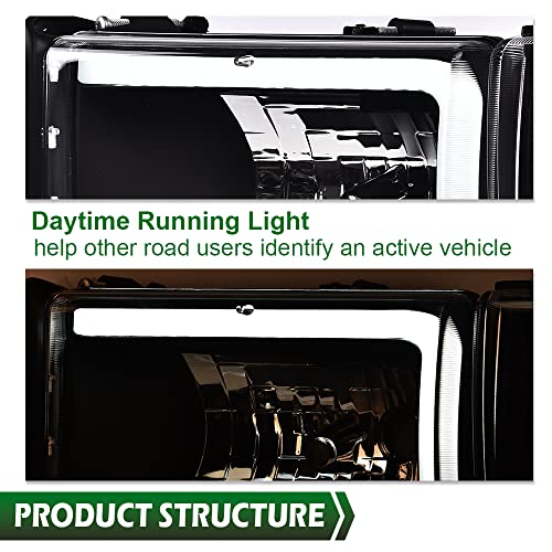 Image of GRAND ORANGE Led Drl Headlights Assembly, Compatible with Dodge Ram 1500 2500 3500 1994 1995 1996 1997 1998 1999 2000 2001 2002 Clear lens Black Housing Amber Reflector