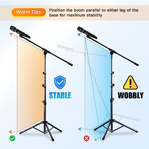 Mic Stand, Bietrun Microphone Stand Tripod Adjustable Boom Height, With Carry Bag & 2 Mic Clips, Detachable Boom Mic Stand For Singing Performance Wedding Stage Church #TOP3
