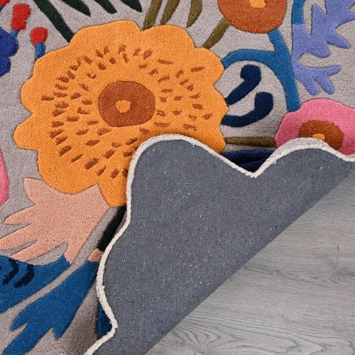 Image of Restoration and Renovation Handmade Wool Floral Area Rug for Living Room | Elegant Flower Garden Design, Soft, Thick and Durable | Bedroom, Dining Room & Home Decor Carpet (4' x 6', Floral H)
