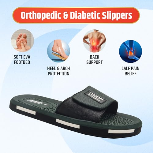 Image of ASIAN Men's AFG-707 EVA Ortho Slippers | Orthocushion Pain Relief Slides with Soft Strap | Lightweight Slides for Daily Use