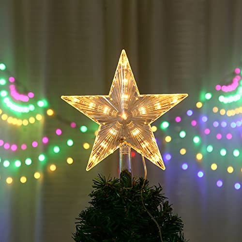 9 Inch Glitter Silver Star Tree Topper - Classic Star Tree Topper With 31 Led And Battery Powered Warm White Clear Tree Topper Light For Christmas Tree Decorations Christmas Ornaments #TOP1