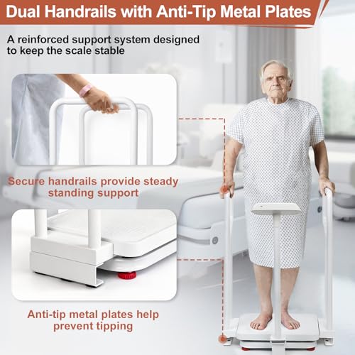 Scale with Handle, Scale for Seniors with Balance Handle, Standing Scales with Handrails, 485lbs Weight Capacity, HD LED Display, USB Rechargeable Detail
