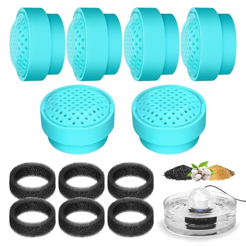 6 Pack Replacement Filters & 6 PackSponges for 2.7L All Glass Pet Fountain-Cat Water Fountain