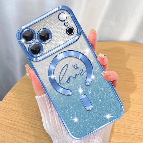 Image of ZIYE Magnetic Case Designed for iPhone 17 Pro Max Glitter Case-Blue