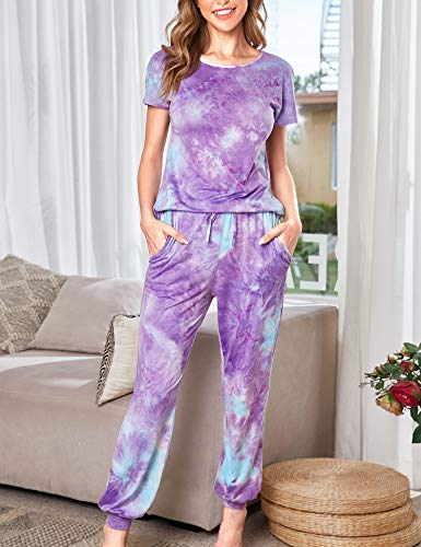 Hotouch Pajamas Pants Set Women Tie Dye Print Pj Sets Loungewear Top And Long Pants Jogger Sleepwear Multicoloured L #TOP2