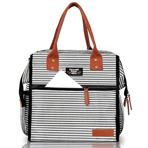 INSMEER Lancheira Bolsa Térmica, Bolsa Térmica Marmita Portátil Para Viagem, Caminhada, Praia, Piquenique, Churrasco, Listras De Zebra, 20 Latas