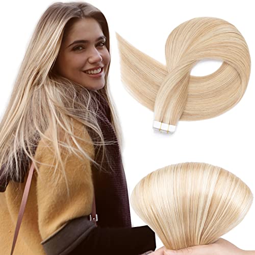 TESS Tape in Hair Extensions Human Hair 10 PCS #18P613 Ash Blonde & Bleach Blonde