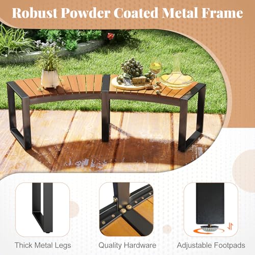 HAPPYGRILL Outdoor Curved Firepit Bench, Acacia Wood Firepit Bench with Metal Frame, Backless Loveseat for Patio, Porch, Garden, Deck, Yard, 800 LBS Max Load (2) - Thumbnail 6