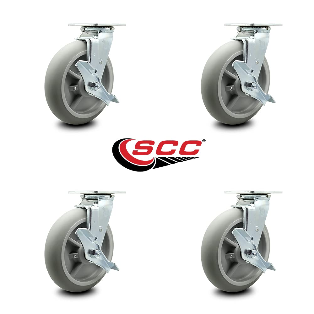 Service Caster Brand Replacement Casters for Big Ass Fans -Swivel Top Plate Casters with 8 Inch Thermoplastic Rubber Donut Tread Wheels-Includes 4 Swivel with Top Lock Brakes-Fits Black Jack and AirGo