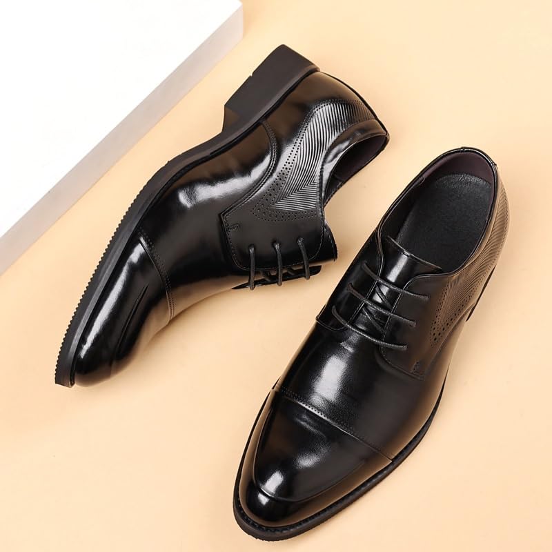 Men's Wedding Formal Dress Oxford Shoes Genuine Leather Lace-up Cap Toe Anti-Slip Rubber Sole Block Heel Brogue3