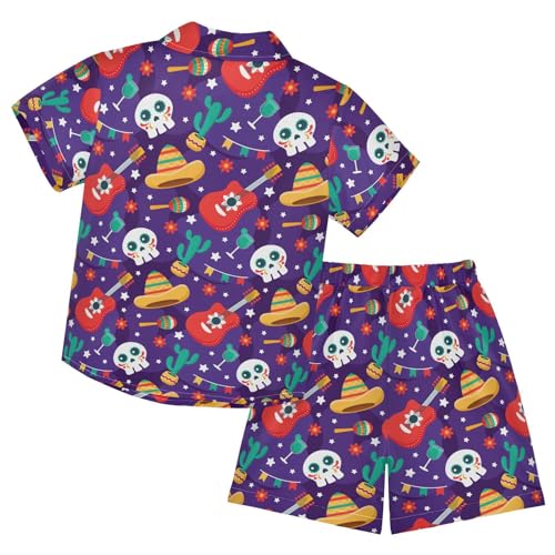 Skull Cactus Mexican Element Short Sleeve Hawaiian Button Down Shirts and Short Sets for Boys Toddler Summer Outfits2