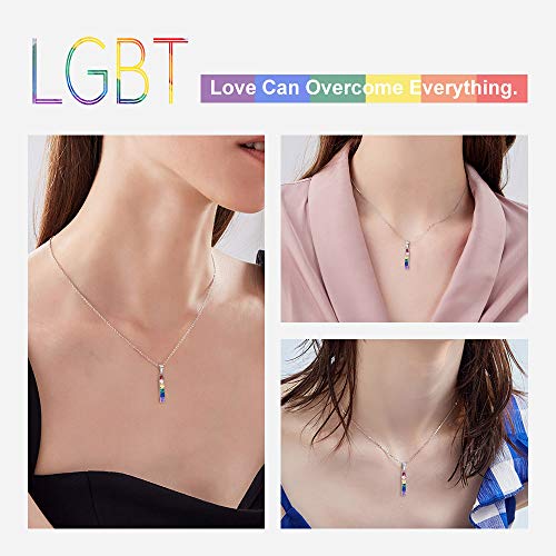 925 Sterling Silver Lgbt Pride Necklace Love Wins Equality Jewlery Platinum Plated Cubic Zirconia Crytal Bisexual Bi Lesbian Gay Flag Pendant Necklaces For Girls Women #TOP1
