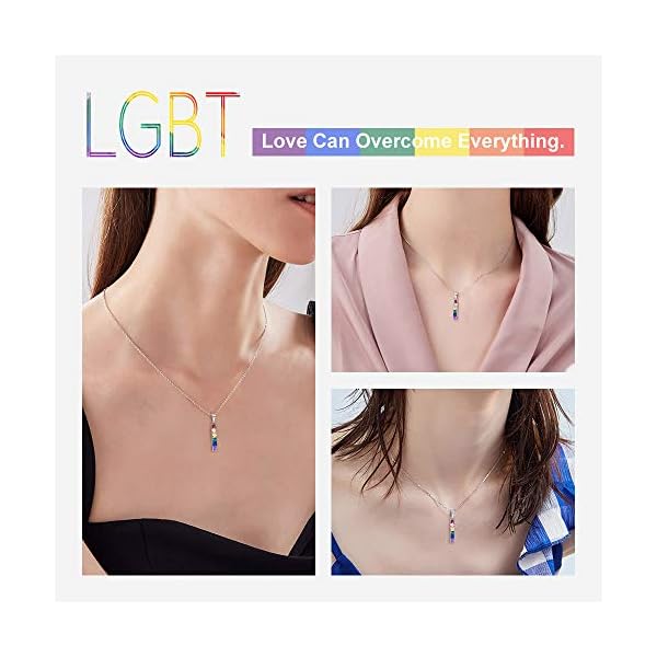 Suplight-Hypoallergenic-925-Sterling-SilverStainless-Steel-LGBT-BarDog-TagBead-Pendant-Necklace-Custom-Engraved-Rainbow-Flag-Lesbian-Gay-Pride-Jewelry-for-Men-Women-with-Gift-Box 925 Sterling Silver LGBT Pride Necklace Love Wins Equality Jewlery Platinum Plated Cubic Zirconia Crytal Bisexual Bi Lesbian Gay Flag Pendant Necklaces for Girls Women