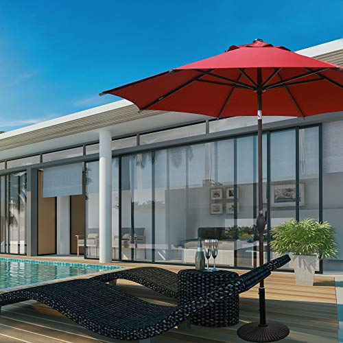 Abba Patio 9Ft Patio Market Outdoor Table Umbrella With Auto Tilt And Crank For Garden, Lawn Deck, Backyard & Pool, 8 Sturdy Steel Ribs, Red #TOP1
