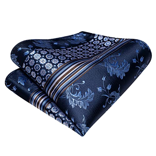 Image of Hi-Tie Men 63inches Tie Set Extra Long Necktie Paisley Tie Pocket Suqare Cufflinks Big and Tall Men Tie,Blue White Floral