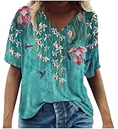 Summer 3/4 Sleeve Shirt 2023 Grandgiant Color Print Summer Top for Womens Three Quarter Sleeve Pu...