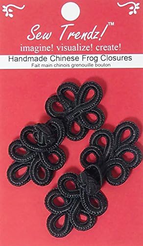 Chinese Frogs Button Closures Hook & Eye Fastener - Sewing Quilting Renaissance Dance Hawaiian Bridal Costumes Outfit Drapery Home Decor-Black-Five Loops Design - 2 Pairs/pk. - #FG4755