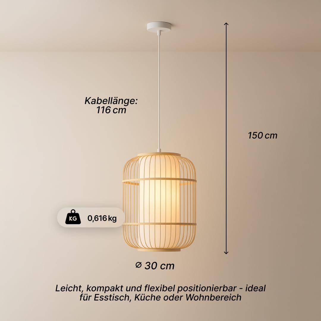 Brilliant Bones Pendelleuchte Ø 30 cm – E27-Fassung, dimmbar, natürliche Materialien, Natur/Weiß, ohne Leuchtmittel – ideal für Esszimmer & Wohnzimmer