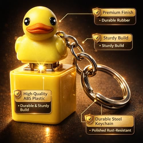Image of Yellow Rubber Duck Keychain with LED Light & Sound - Cute Duck Key Ring Toy for Kids & Adults, ABS Plastic Body, 6 cm, Novelty Gift Keychain for Car Keys & Bags
