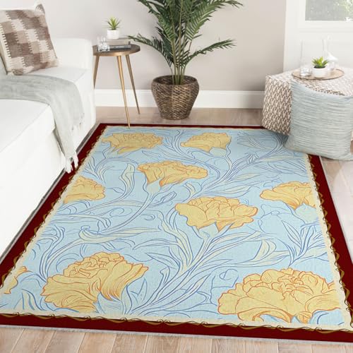 Tapis lavable fleurs jaunes 100x150 antidérapant et facile à entretenir